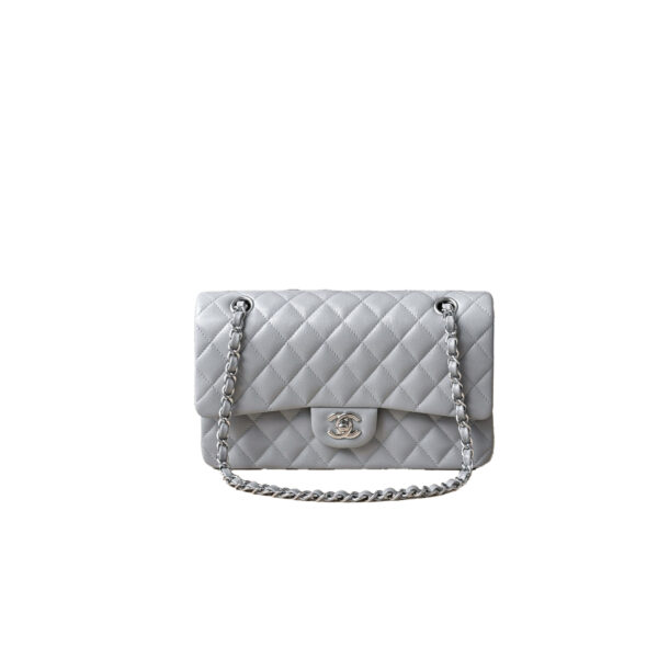 CHANEL Classique Flap Medium Light Grey Caviar Leather