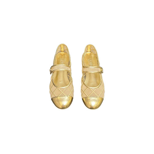CHANEL Beige Mesh Quilted Mary Jane Flats