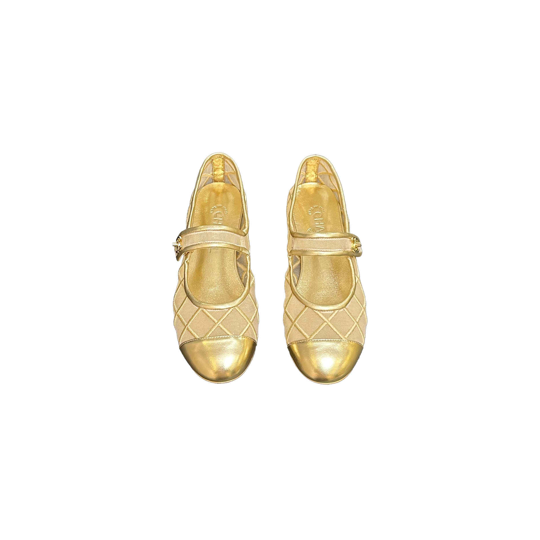 cvfeefvfe CHANEL Beige Mesh Quilted Mary Jane Flats