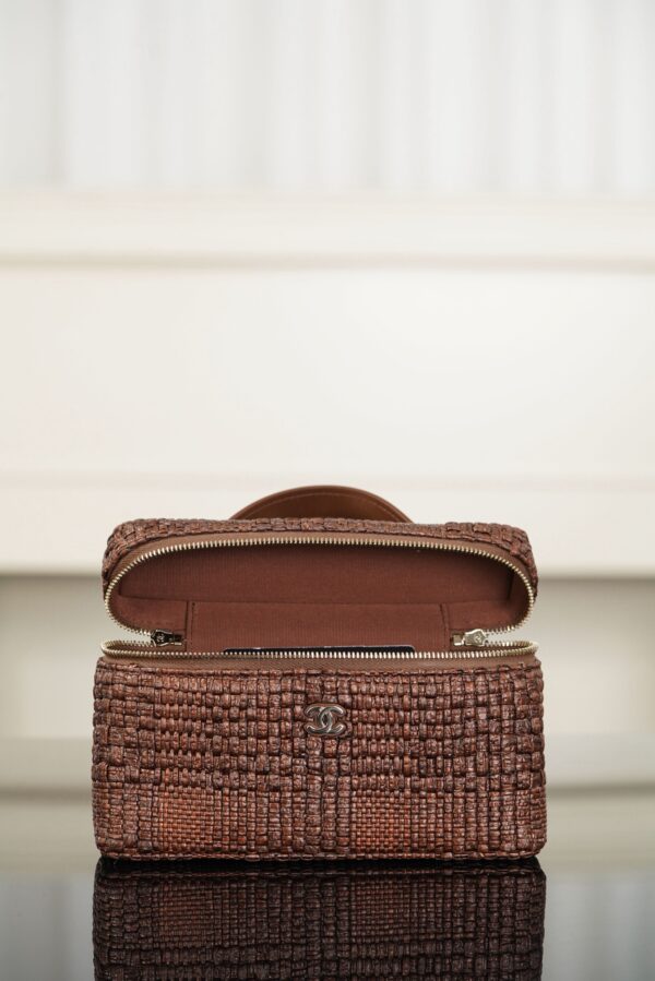 chanel classic vanity with chain braided raffia brown