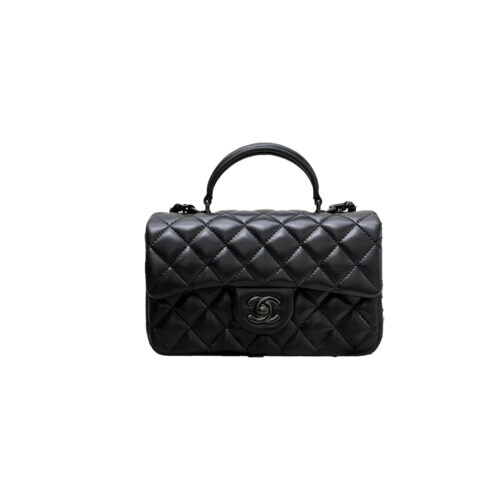 dd CHANEL 22 Mini Flap Bag with Top Handle Lambskin SoBlack