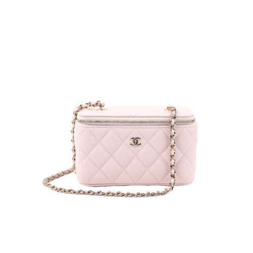 djeiwodxwed CHANEL Vanity Bag Pink Calfskin