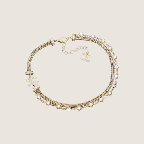 CHANEL Crystal, Imitation Pearl and Gold Metal Double Strand Choker