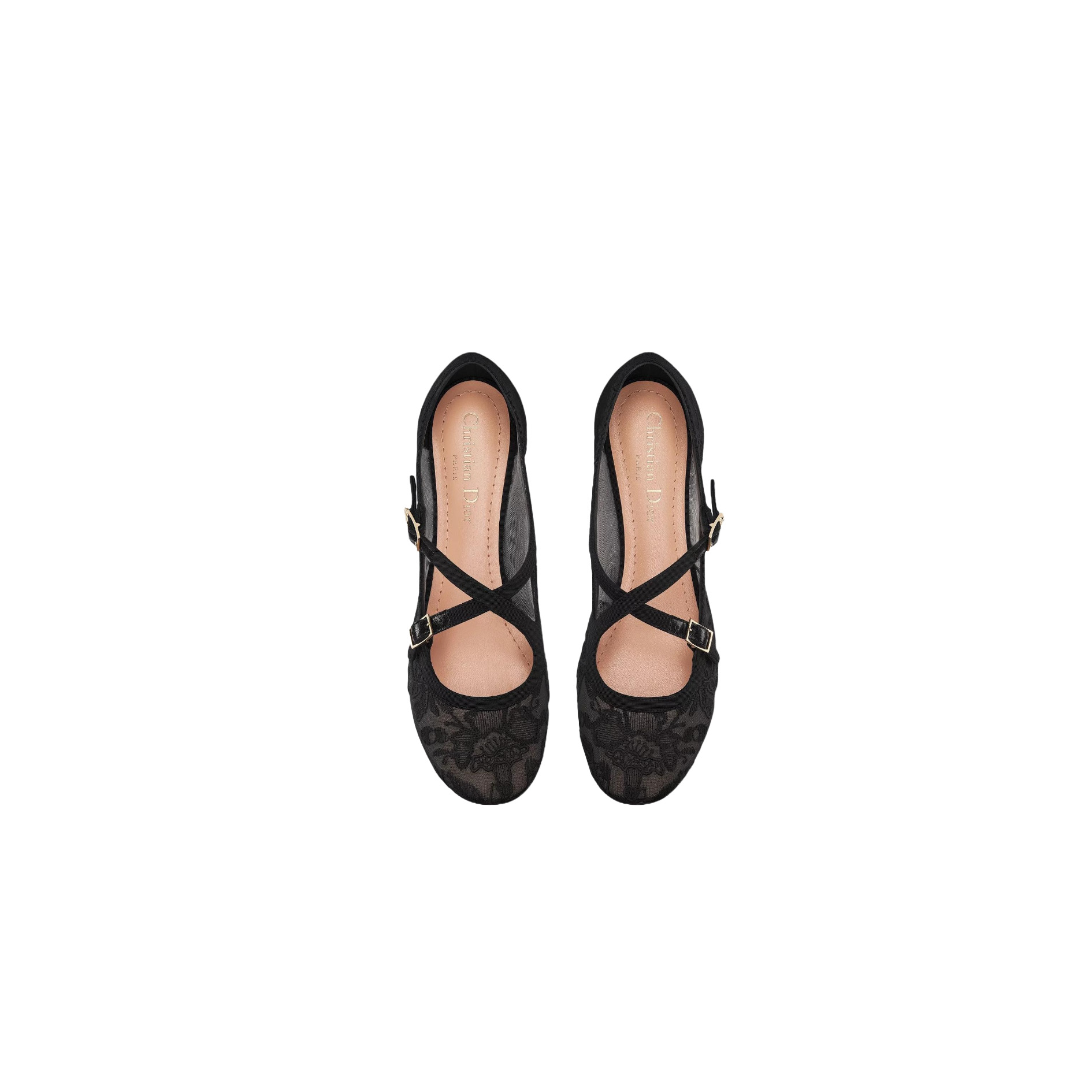 dwehifw DIOR Very Dior Ballet Flat Transparent Mesh Embroidered with Black Millefiori Motif