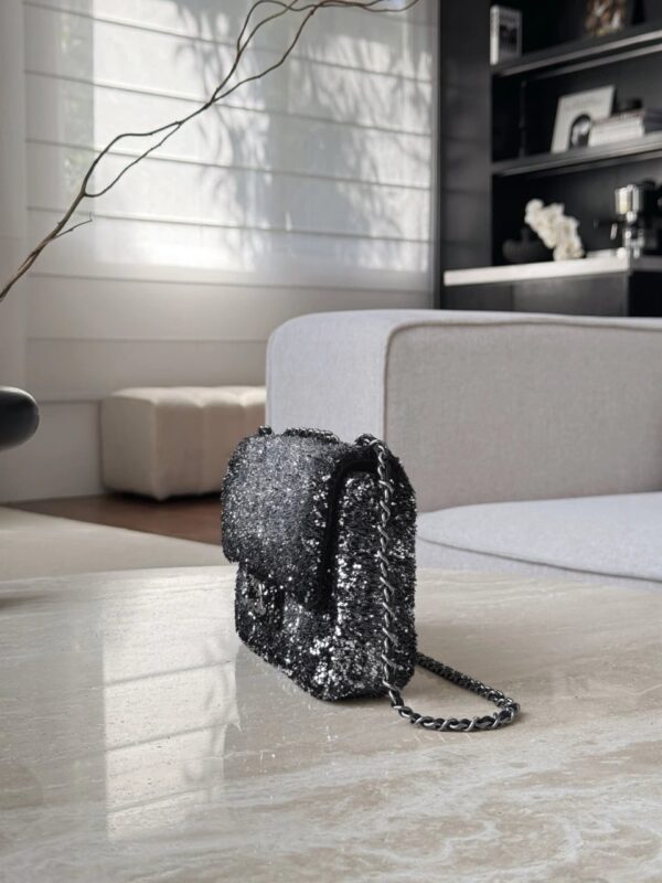 chanel flag bag quilted gradient sequins & ruthenium finish metal