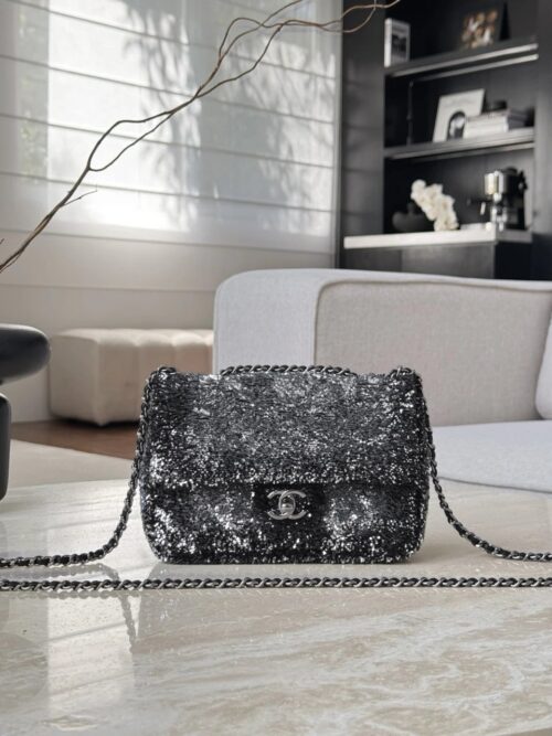 chanel flag bag quilted gradient sequins & ruthenium finish metal