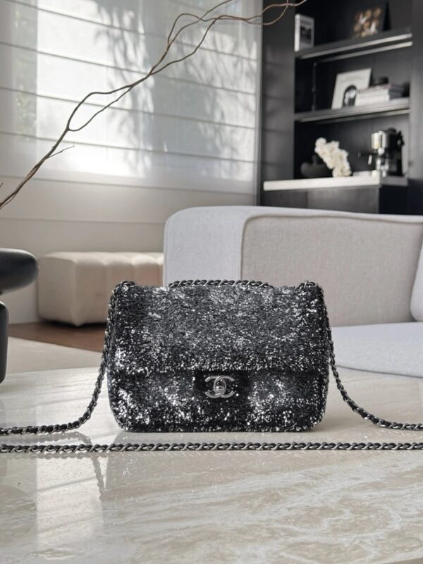 chanel flag bag quilted gradient sequins & ruthenium finish metal