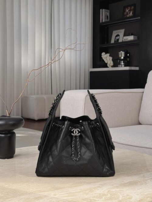 chanel 25bag caflskin in black with charcoal color hardware