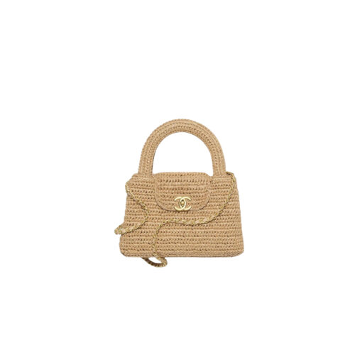 fheirulfwefw CHANEL Mini shopping bag, Braided raffia
