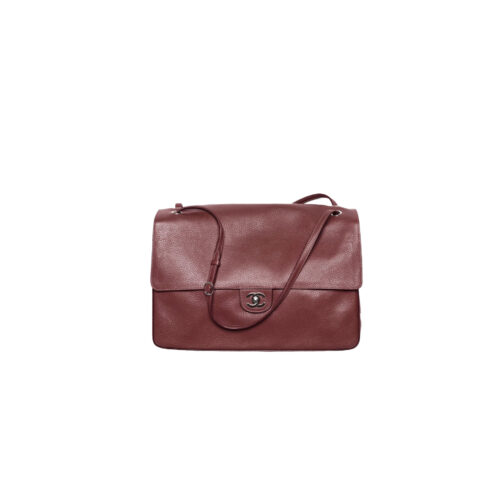 CHANEL Maxi Flap Bag Grained Calfskin In Burgundy