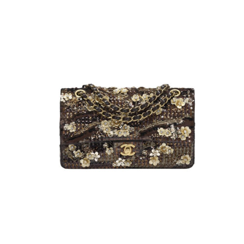 CHANEL Medium Large Classic Flap Bag in Embroidered Satin, Sequins, Glass beads