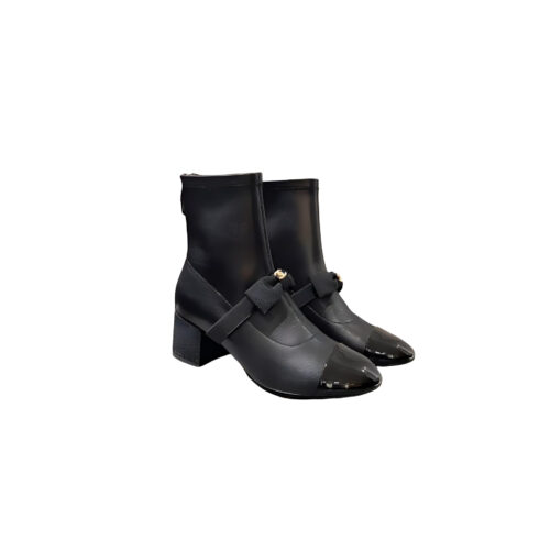 CHANEL Boot Black Booties With Bow Chic Bow