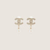 CHANEL Pale Gold Metal, Crystal And Pearl CC Drop Earrings Gib 100x100