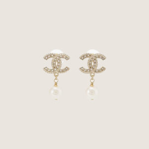 CHANEL Pale Gold Metal, Crystal And Pearl CC Drop Earrings