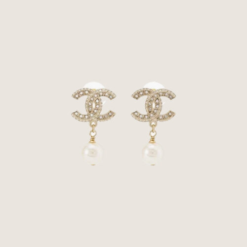 CHANEL Pale Gold Metal, Crystal And Pearl CC Drop Earrings