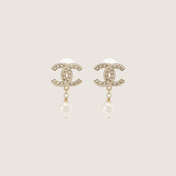 CHANEL Pale Gold Metal, Crystal And Pearl CC Drop Earrings