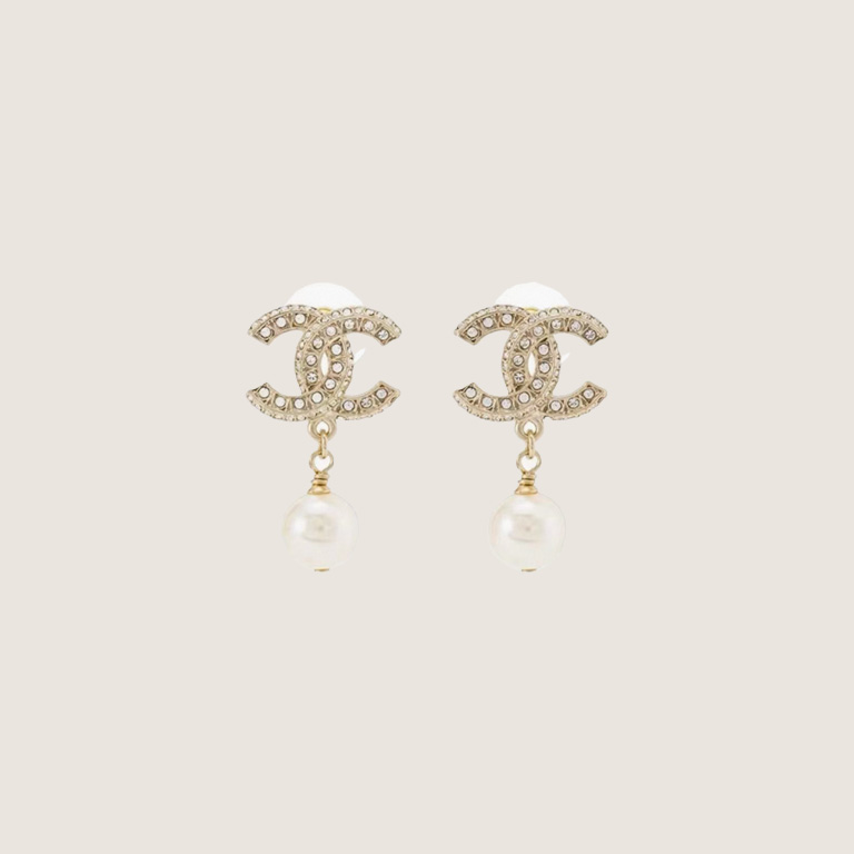 CHANEL Pale Gold Metal, Crystal And Pearl CC Drop Earrings