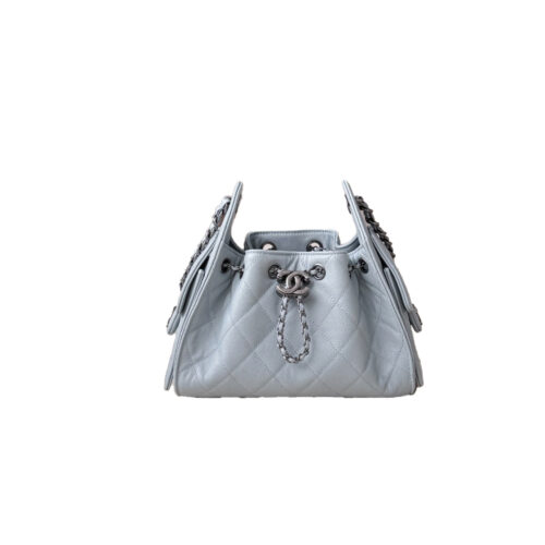 CHANEL 25 Hobo Bag Caflskin Lake Blue With Charcoal Color