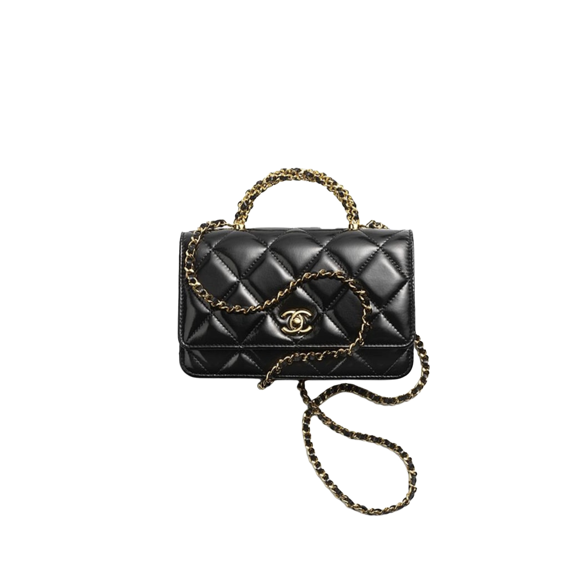 h-g-n-y-t-n CHANEL Wallet On Chain Shiny Lambskin