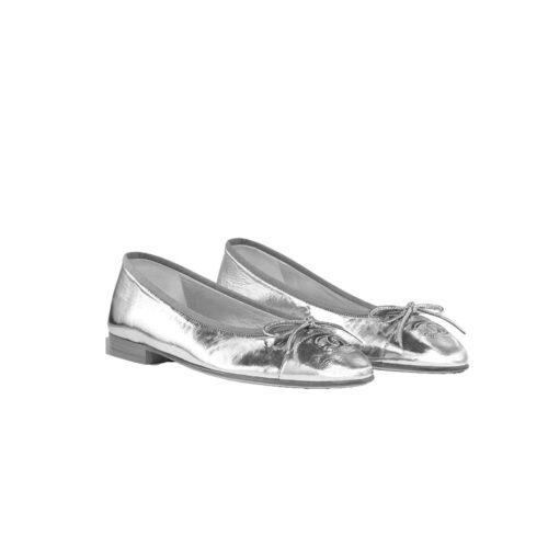 CHANEL Metallic Calfskin Cap Toe CC Ballerina Flats