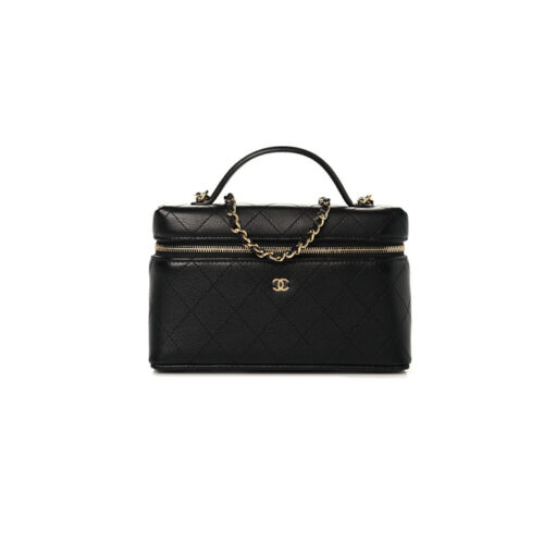 CHANEL 26P Goatskin Quilted Top Handle Slim Vanity With Chain Black