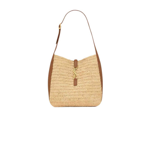 YSL LE 5 À 7 supple small in raffia and leather in Beige
