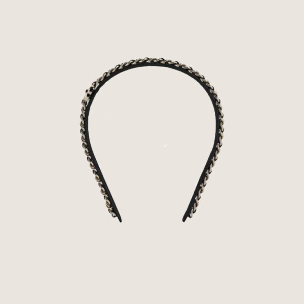 CHANEL Metal Lambskin CC Turnlock Chain Headband Gold Black