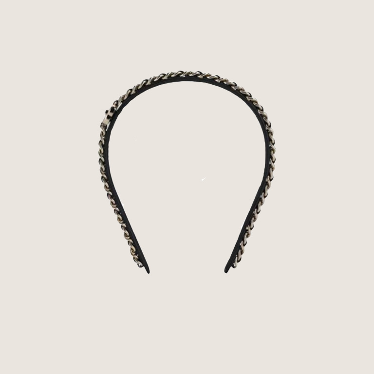 hedouwedwe CHANEL Metal Lambskin CC Turnlock Chain Headband Gold Black