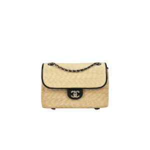 CHANEL Small Flap Bag Braided Straw, Lambskin