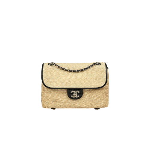 heliufhqefq CHANEL Small Flap Bag Braided Straw, Lambskin