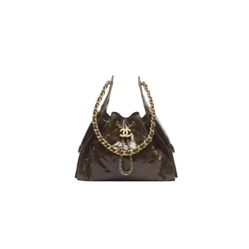 CHANEL 25 Small Handbag Shiny Crumpled Calfskin Khaki