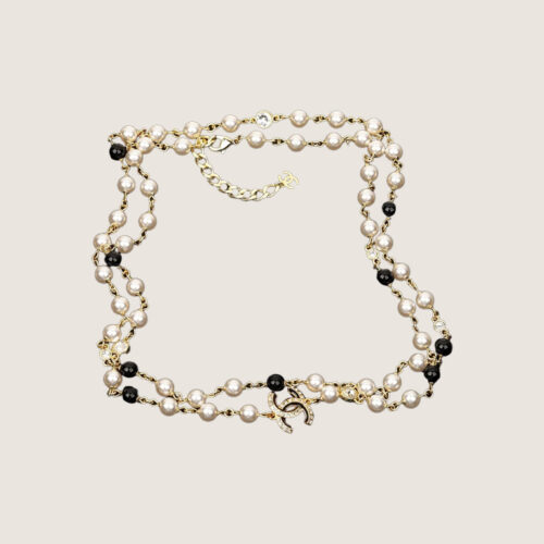 CHANEL Pearl/Black Beads CC Baroque Sautoir Necklace