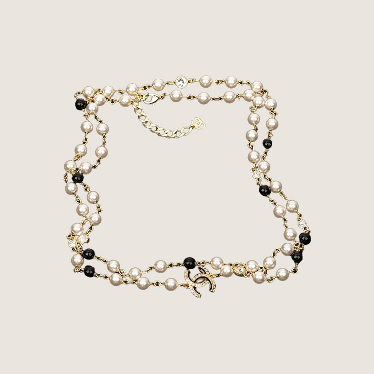 hxailscha CHANEL Pearl/Black Beads CC Baroque Sautoir Necklace