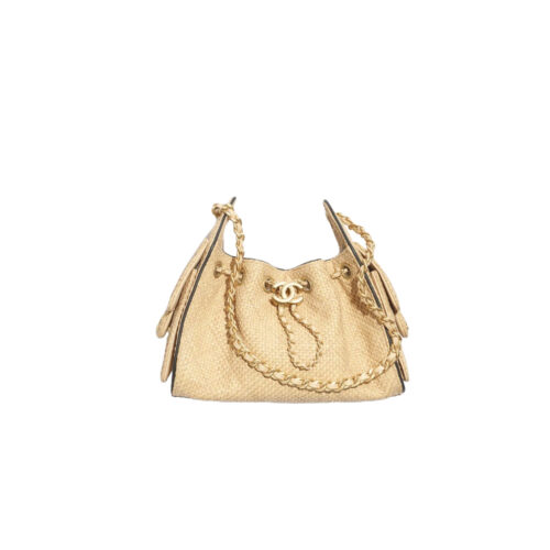 iodeqdewd CHANEL MINI 25 Hobo Bag Beige Raffia and Black Calfskin