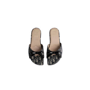 DIOR Bow Slide Deep Blue Dior Oblique Embroidered Cotton