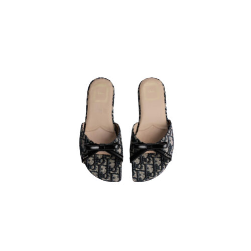 DIOR Bow Slide Deep Blue Dior Oblique Embroidered Cotton