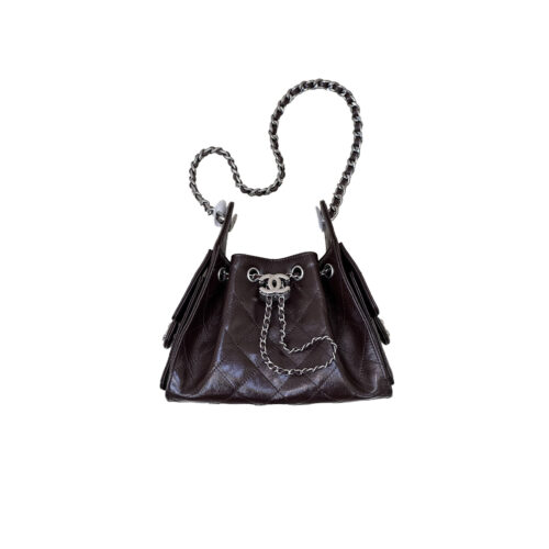 CHANEL 25 Small Handbag Shiny Crumpled Calfskin Dark Brown