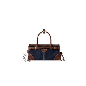 PRADA Blue/Coffee Bonnie small denim and leather handbag