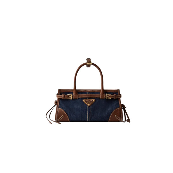 PRADA Blue/Coffee Bonnie small denim and leather handbag