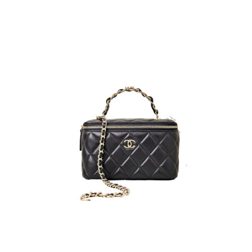 CHANEL 23K Logo Handle Lambskin Box Makeup Bag