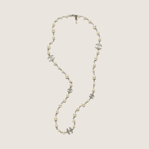CHANEL Necklace Metal, Glass & Strass  Silver & Pearly White
