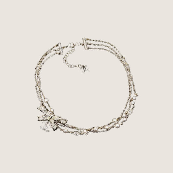 CHANEL Multi-layer bow embossing Necklace