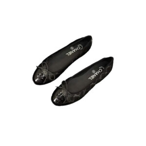 CHANEL Printed Lambskin Patent Cap Toe Ballerina Flats