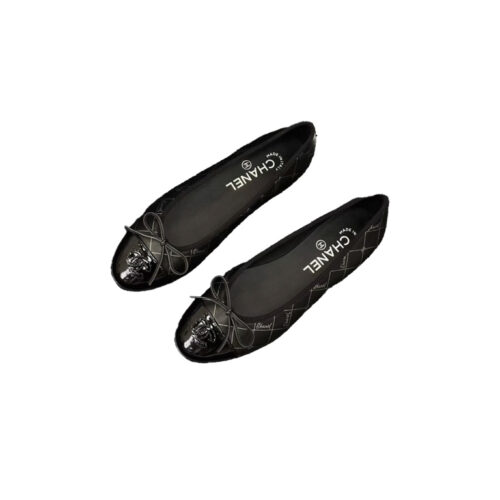 CHANEL Printed Lambskin Patent Cap Toe Ballerina Flats