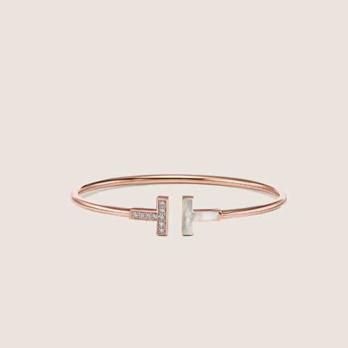 Tiffany Double T Narrow Wire Bracelet With Diamond and MOP