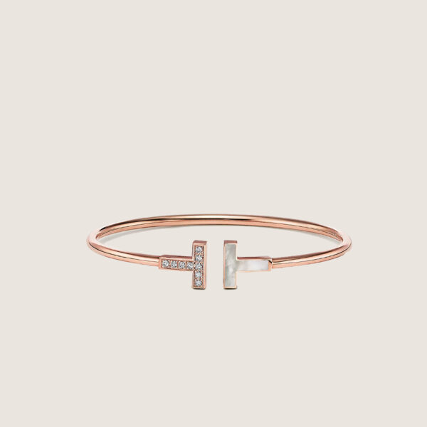 r-2 Tiffany Double T Narrow Wire Bracelet With Diamond and MOP