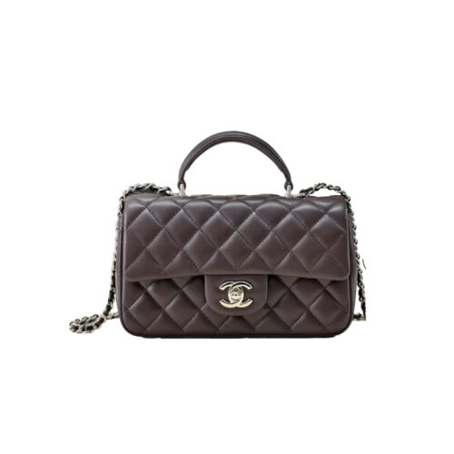 CHANEL Classic Flap CF MINI Handle – Lambskin Chocolate Color