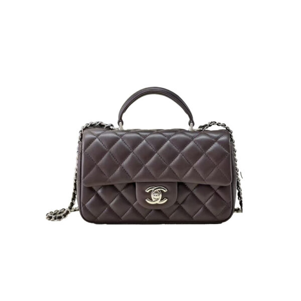 CHANEL Classic Flap CF MINI Handle – Lambskin Chocolate Color