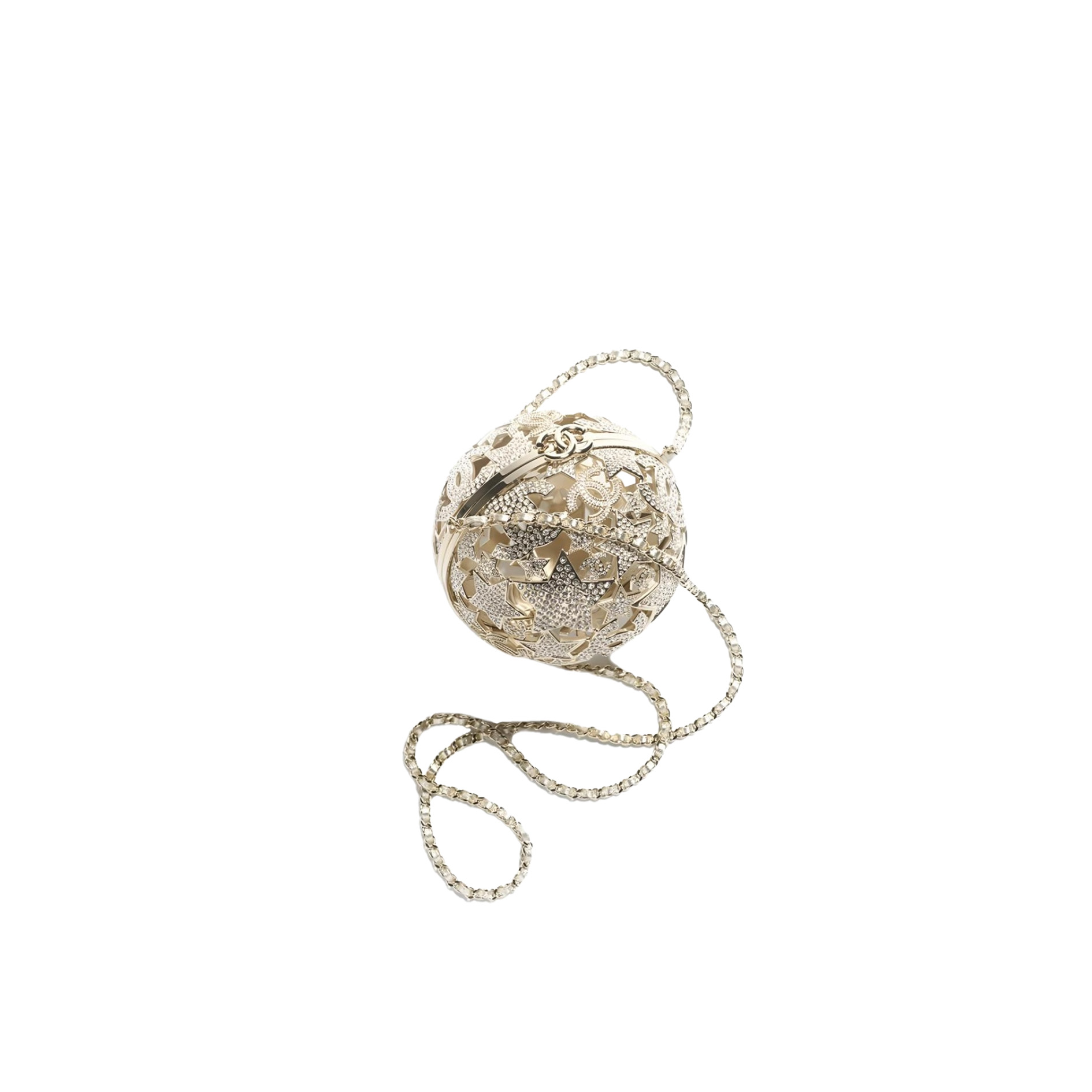 sgeuidewdw CHANEL Gold Metal Strass Crystal Sphere Minaudiere Clutch