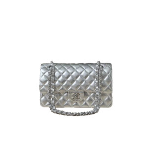 CHANEL Silver Classique Flap Medium Handbag